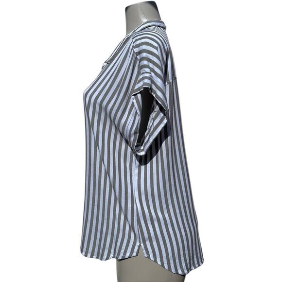 Alexander Jordan Button-up Shirt Women's Large Olive Green Striped 100% Rayon - Picture 8 of 11